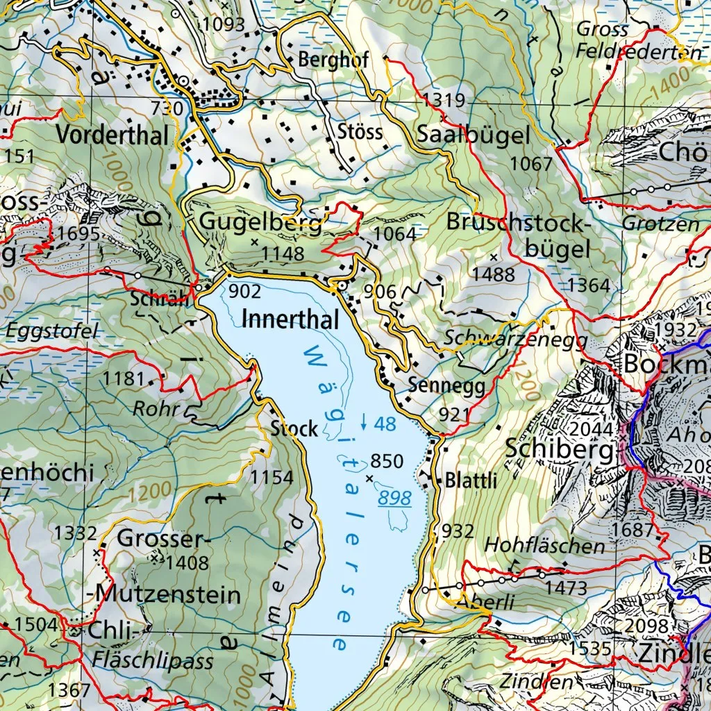 Wanderkarte rund um den Wägitalersee mit Wanderwegen